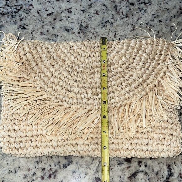 Womens Half Moon Flap Woven Raffia Envelope‎ Clutch Tan Size 12"x 8.5" - Picture 6 of 6